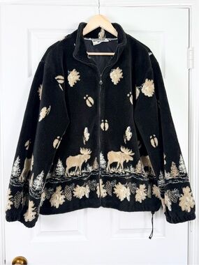 Vintage Glacier Gear Outdoor Black Tan Sherpa Moose Coat Jacket Large